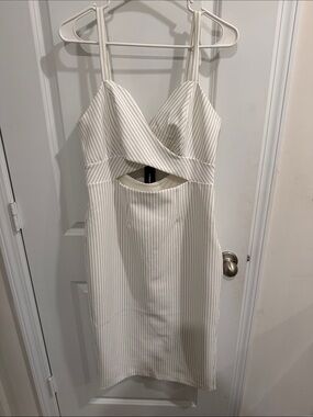 Express White Pinstripe Cutout Midi Dress